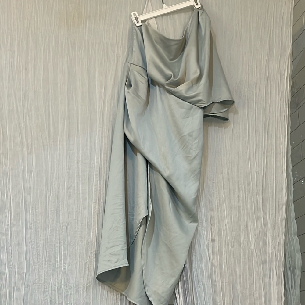CUPSHE Satin Dress Backless One Shoulder Short Sleeves  High Low Hem | size M